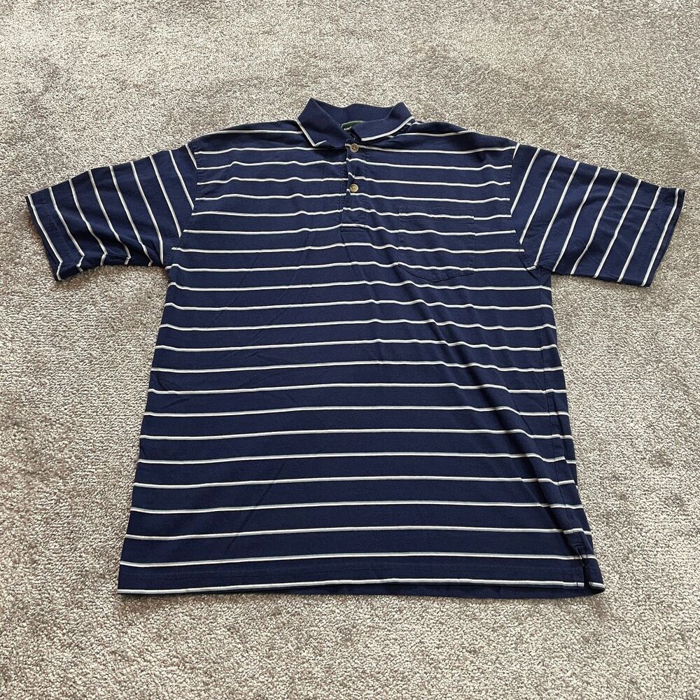 Carl Michaels Polo shirt Mens Lareg Blue Striped Collared Rolg Rugby Pocket Top